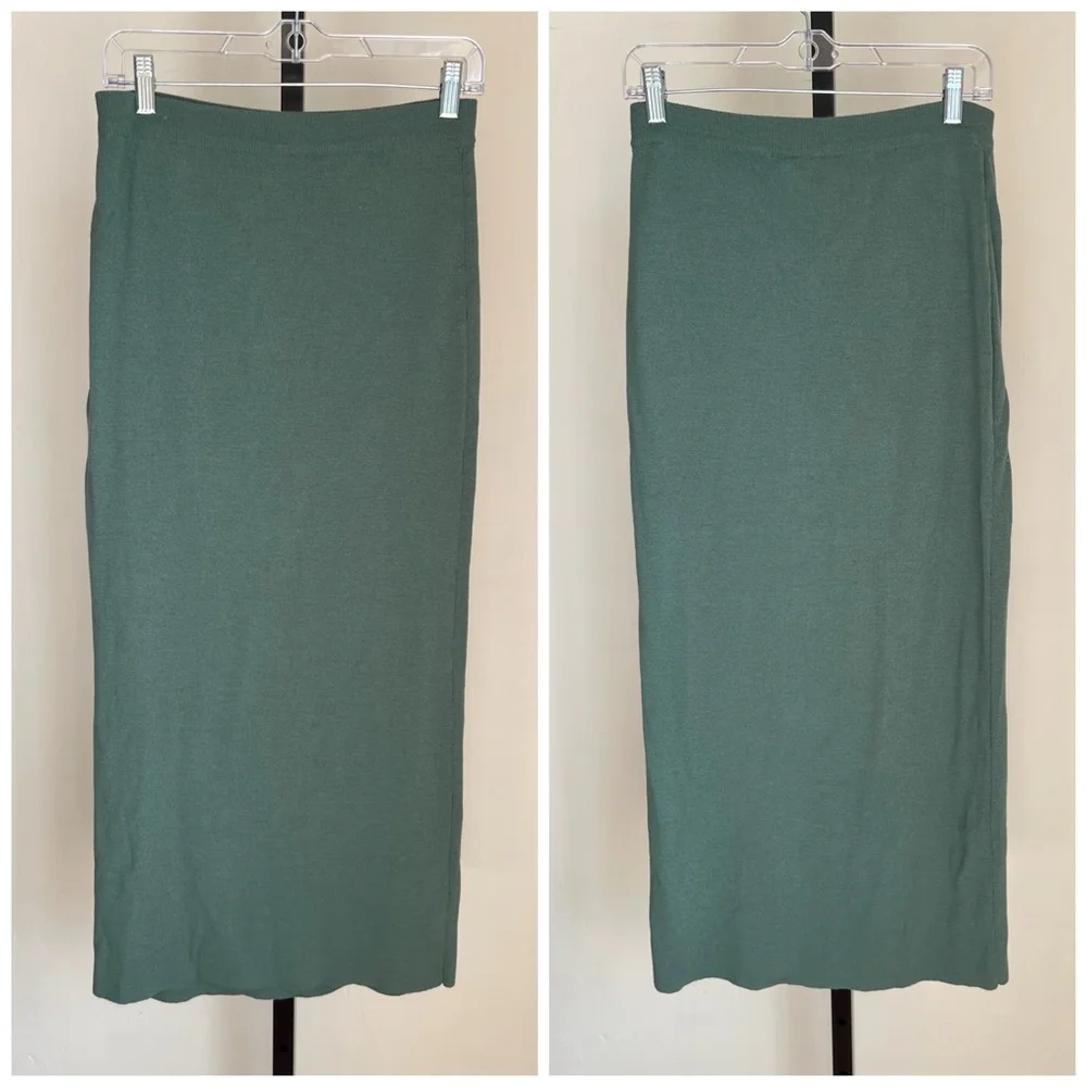 Eileen Fisher Green Wool Pencil MIDI Maxi Skirt - Picture 2 of 3